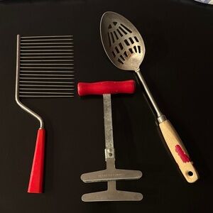 Vintage Kitchen Utensil Set with Red Handles